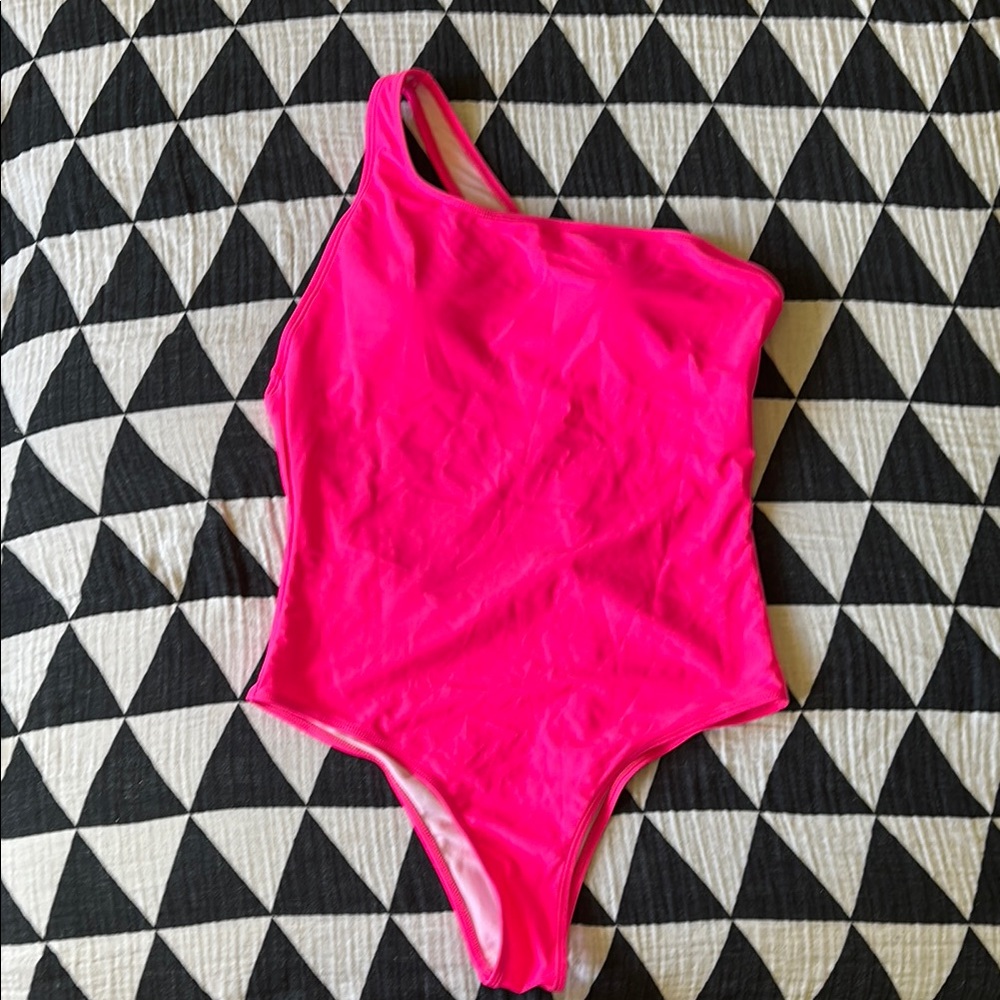 One shoulder pink one piece